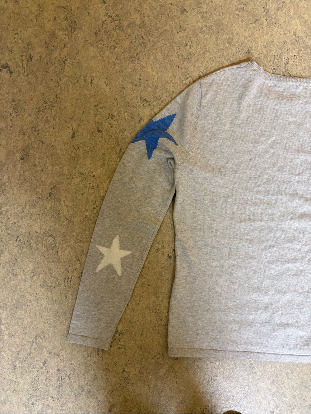 TKEQ The Shop Women’s S Gray Cotton Cashmere Star Sleeve Sweater Blue Cream - Picture 5 of 7
